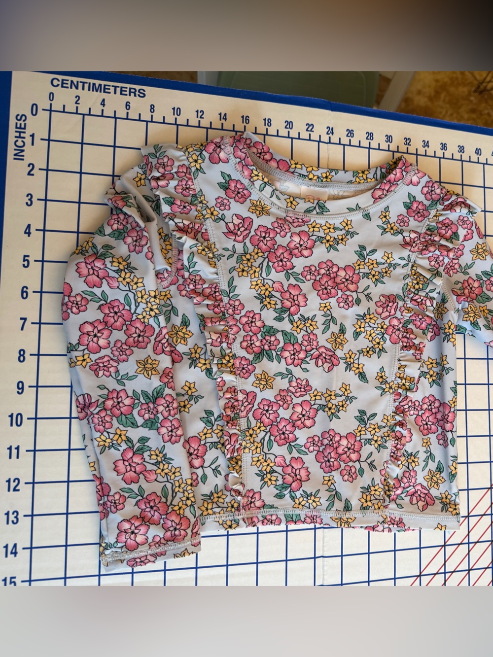 Ruffle Butts Pink & Yellow Floral Ruffle Swim Top